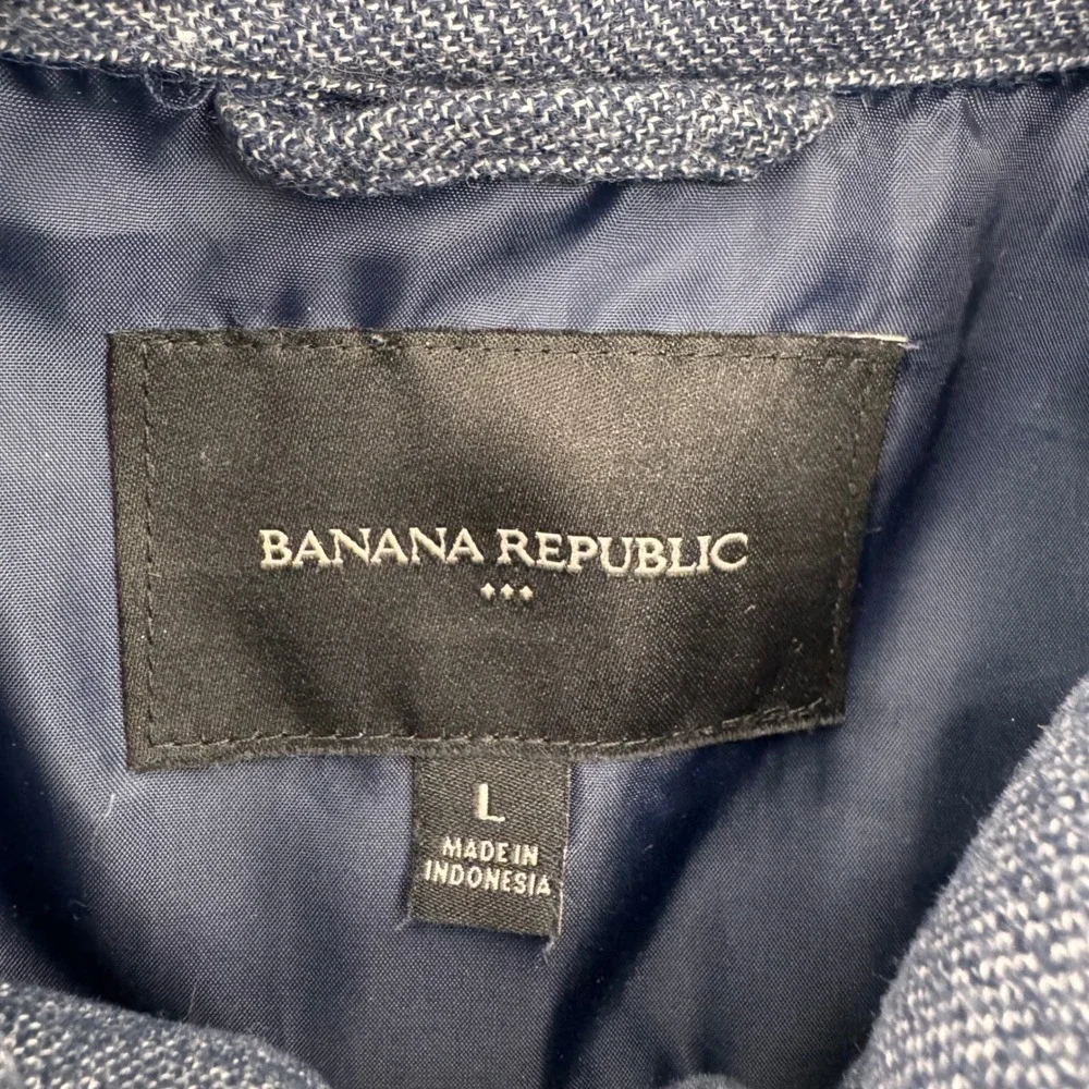 Banana Republic Puffer Vest Men Large Blue Quilted Snap Front Mock Neck Cotton